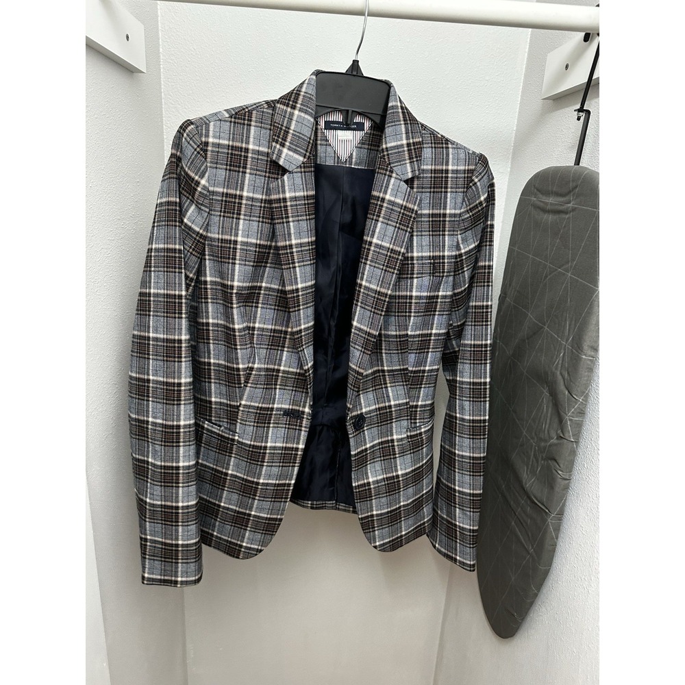 Tommy Hilfiger‎ Women's Plaid Fitted One-Button Blazer Gray Tones - Size 4 - Picture 2 of 5